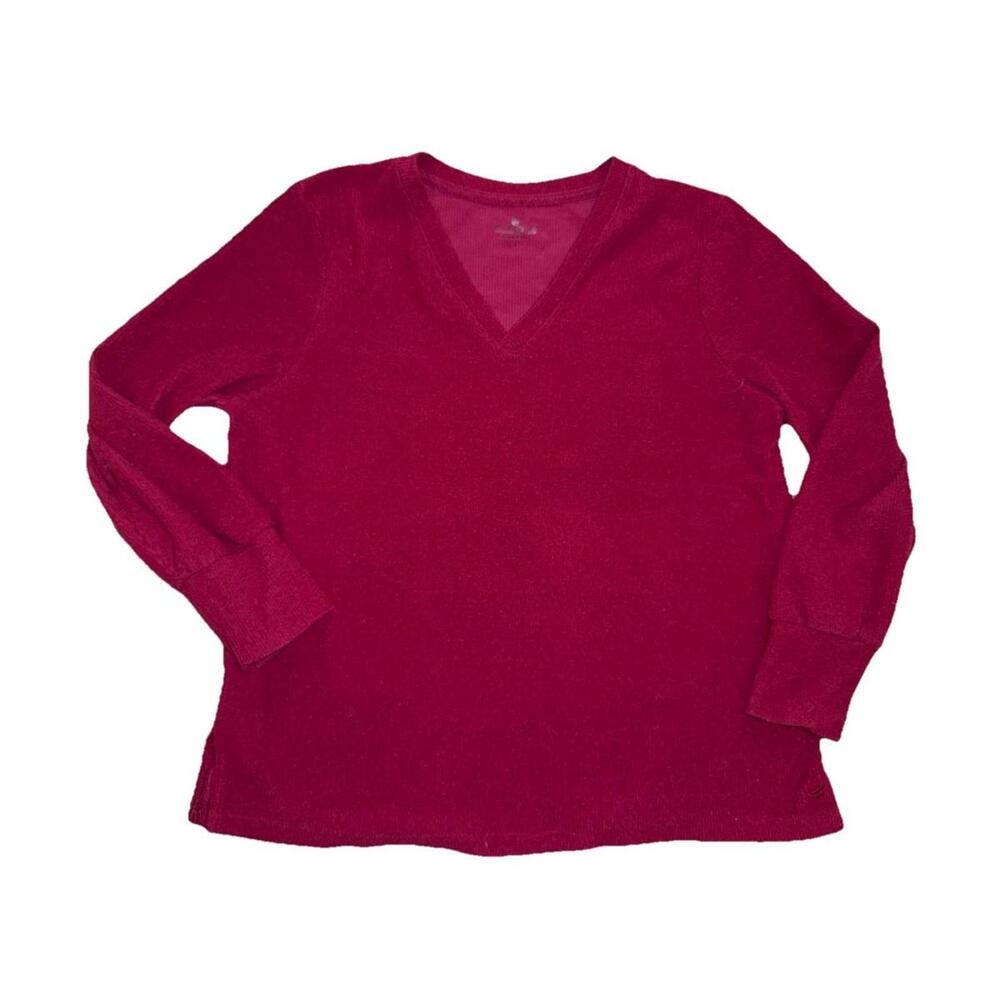 Cuddl Duds Womens Red Pullover Top Sweater  Stretch V Neck Sz L Warm Holiday